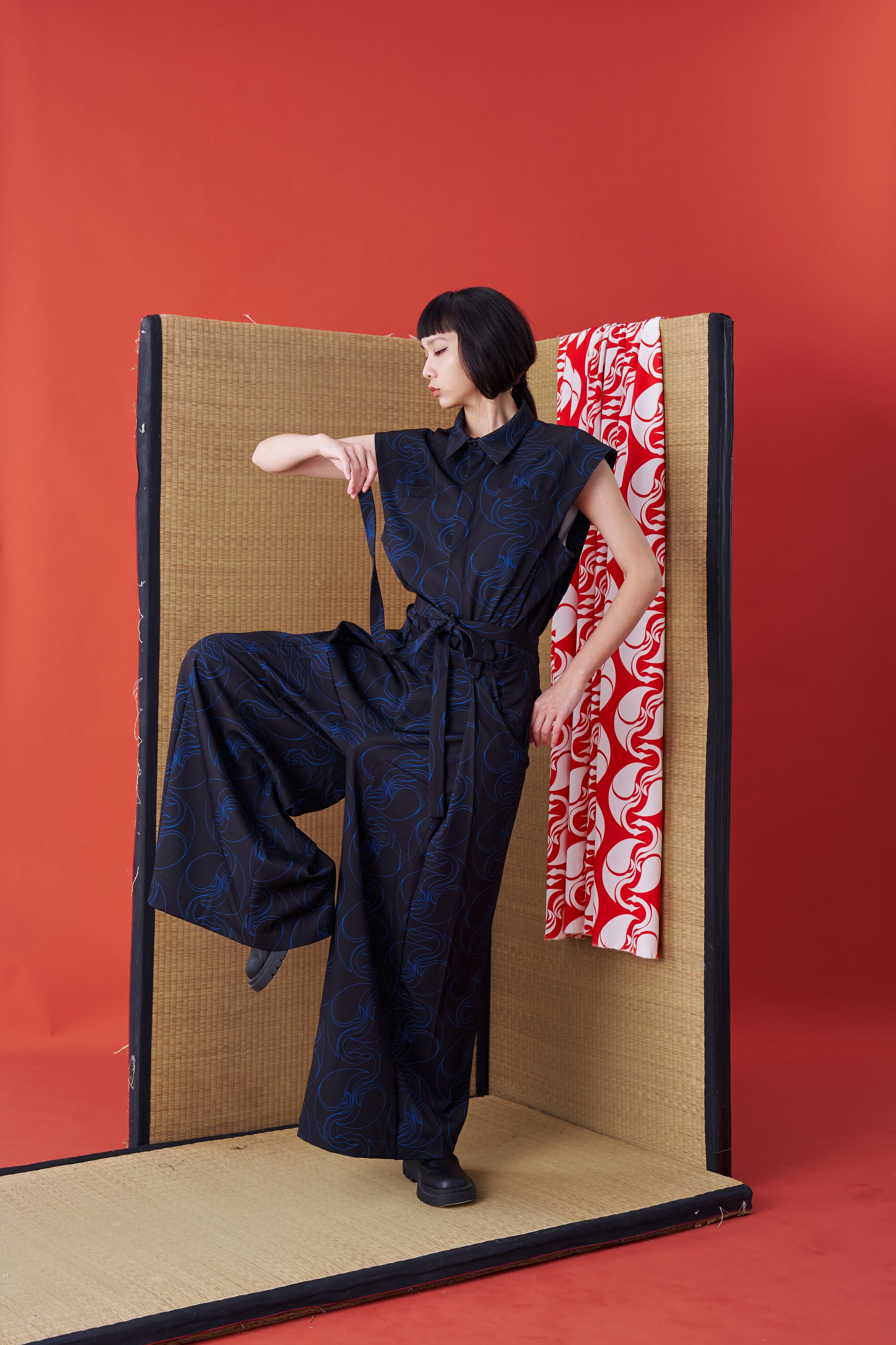 INF Japanese hakama-style Deconstructed Wide-leg Trousers (Blue